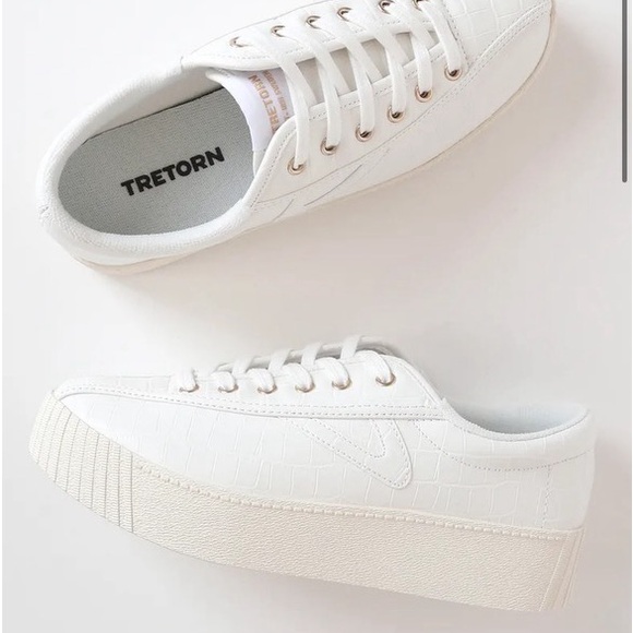 Tretorn Nylite White Crocodile-Embossed Flatform Sneakers - Picture 3 of 6